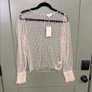 Love Sheer Dot-Embroidered Long Sleeve Top in Ivory